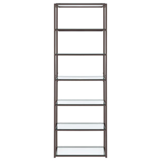 Kate 78-inch 5-shelf Glass Bookshelf Black Nickel