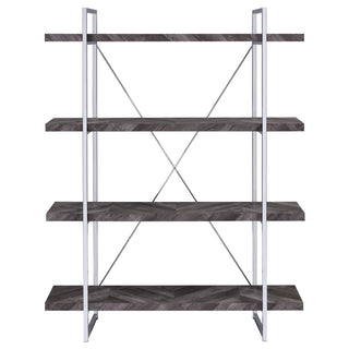 Grimma 63-inch 4-shelf Bookshelf Rustic Grey and Chrome