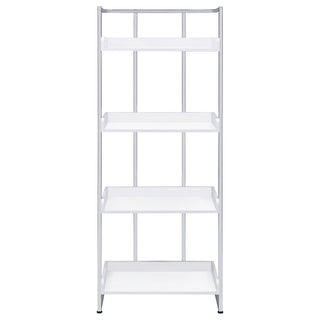 Ember 68-inch 4-shelf Bookshelf White High Gloss and Chrome