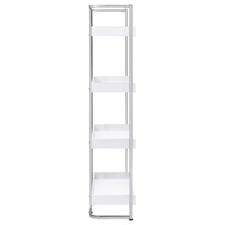 Ember 68-inch 4-shelf Bookshelf White High Gloss and Chrome