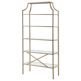 Serena 70-inch 5-shelf Glass Bookshelf Gold