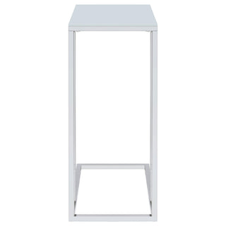 Stella White Glass Top C-Shaped Sofa Side Table Chrome