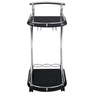 Elfman 2-tier Glass Shelf Metal Bar Cart Black and Chrome
