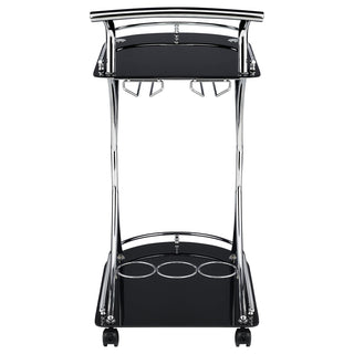 Elfman 2-tier Glass Shelf Metal Bar Cart Black and Chrome