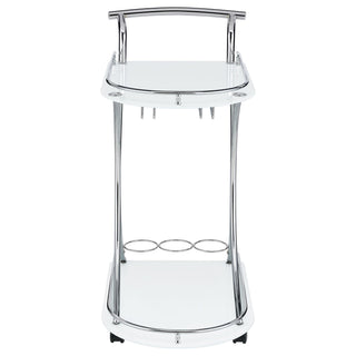 Elfman 2-tier Glass Shelf Metal Bar Cart White and Chrome