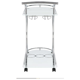 Elfman 2-tier Glass Shelf Metal Bar Cart White and Chrome