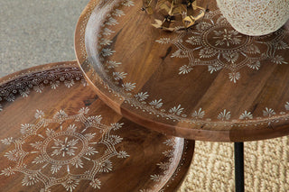 Nuala 2-piece Round Mango Wood Nesting Tables Honey