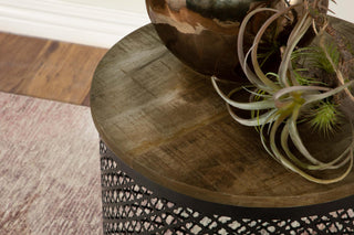 Aurora Round Drum Base Accent Side Table Natural and Black