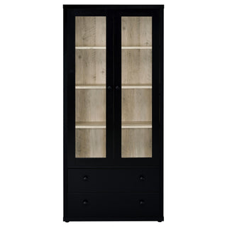 Hawthorne 4-shelf Glass Door Cabinet with Drawers Black