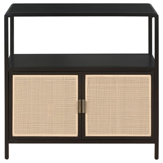 Amherst 2-door Radio Weave Cane Metal Accent Cabinet Black