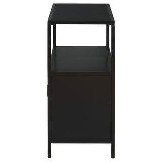 Amherst 2-door Radio Weave Cane Metal Accent Cabinet Black