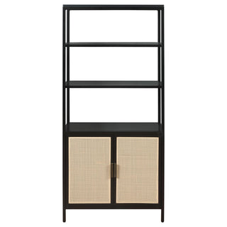 Amherst 3-shelf Radio Weave Cane Metal Accent Cabinet Black