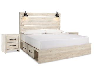 Cambeck King Panel Bed with Storage and 2 Nightstands