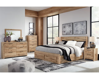 Hyanna King Panel Storage Bed with 2 Side Storage, Dresser and Mirror