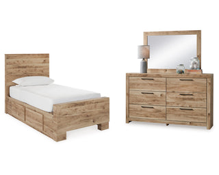 Hyanna Twin Panel Bed with 2 Side Storage, Dresser and Mirror