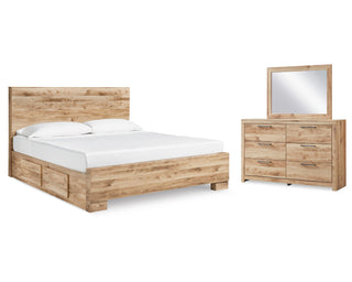 Hyanna King Panel Bed with 2 Side Storage, Dresser and Mirror