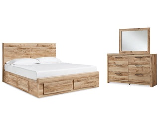 Hyanna King Panel Storage Bed with 2 Side Storage, Dresser and Mirror
