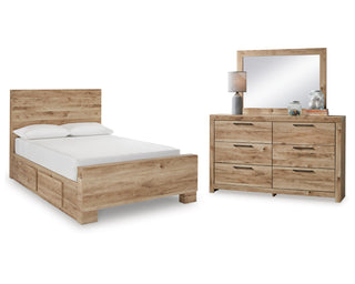 Hyanna Full Panel Bed with 2 Side Storage, Dresser and Mirror