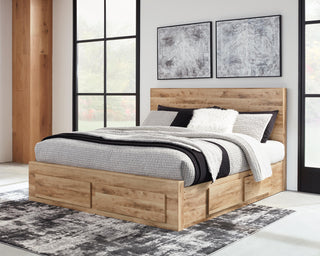 Hyanna King Panel Storage Bed with 2 Side Storage, Dresser and Mirror