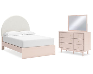 Wistenpine Full Upholstered Panel Bed, Dresser and Mirror