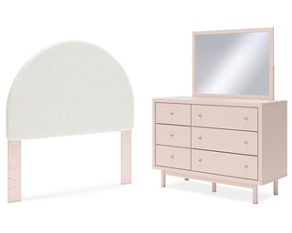 Wistenpine Full Upholstered Panel Headboard, Dresser and Mirror