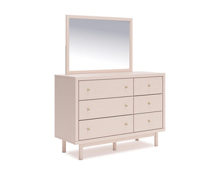 Wistenpine Twin Upholstered Panel Headboard, Dresser and Mirror