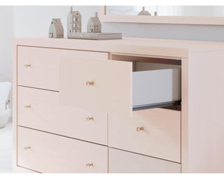 Wistenpine Twin Upholstered Panel Bed, Dresser and Mirror