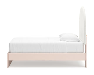Wistenpine Twin Upholstered Panel Bed, Dresser and Mirror
