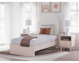 Wistenpine Twin Upholstered Panel Bed, Dresser and Mirror