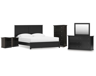 Maribel King Panel Bed, Dresser, Mirror, Chest, and 2 Nightstands