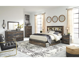 Drystan Queen Bookcase Bed with 4 Storage Drawers