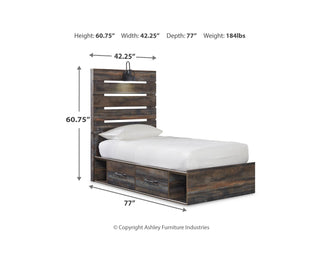 Drystan Twin Panel Bed with 2 Storage Drawers