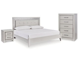 Zyniden Queen Upholstered Panel Bed, Chest and Nightstand