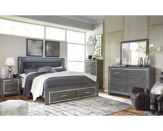Lodanna King Upholstered Storage Bed, Dresser, Mirror, Chest and 2 Nightstands