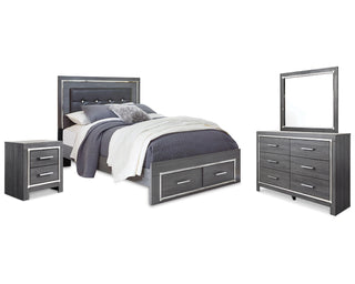Lodanna Queen Upholstered Panel Storage Bed, Dresser, Mirror, and Nightstand