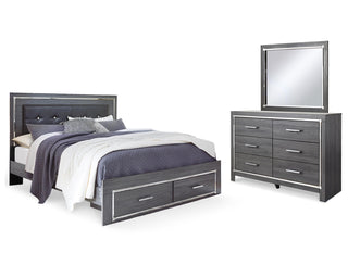 Lodanna King Upholstered Storage Bed, Dresser and Mirror