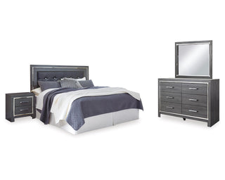 Lodanna King Upholstered Panel Headboard, Dresser, Mirror, and Nightstand