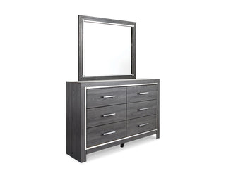 Lodanna King Upholstered Panel Headboard, Dresser, Mirror, and Nightstand