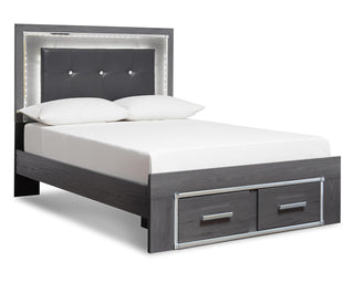 Lodanna King Upholstered Storage Bed, Dresser, Mirror, Chest, and Nightstand