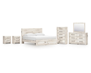 Lawroy King Panel Storage Bed, Dresser, Mirror, Chest and 2 Nightstands