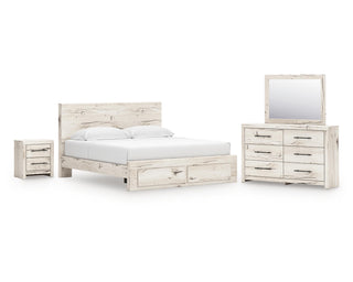 Lawroy King Panel Storage Bed, Dresser, Mirror and Nightstand