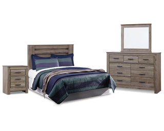 Zelen Queen Panel Headboard Bed with Mirrored Dresser and Nightstand