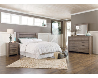 Zelen Queen Panel Headboard Bed with Mirrored Dresser and Nightstand