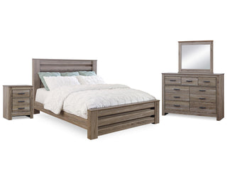 Zelen King Panel Bed, Dresser, Mirror and Nightstand