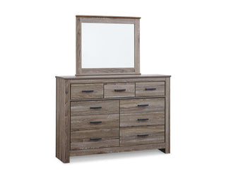 Zelen Queen Panel Headboard Bed with Mirrored Dresser and Nightstand