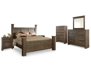 Juararo King Poster Bed, Dresser, Mirror, Chest and 2 Nightstands