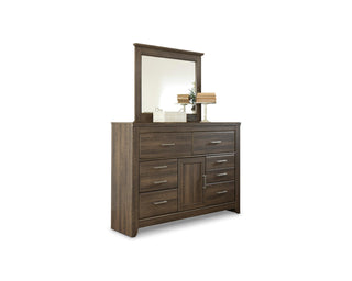 Juararo California King Poster Bed, Dresser, Mirror, Chest and 2 Nightstands