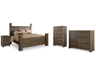 Juararo King Poster Bed, Dresser, Chest and Nightstand