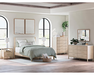 Cadmori Queen Upholstered Panel Bed, Dresser and Nightstand