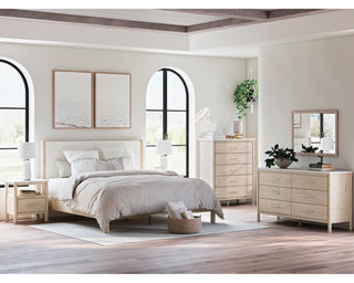 Cadmori King Upholstered Panel Bed, Dresser and Nightstand